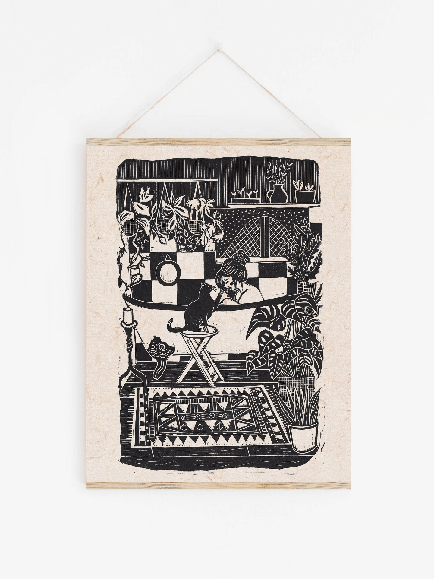 Bath Time Linocut Print