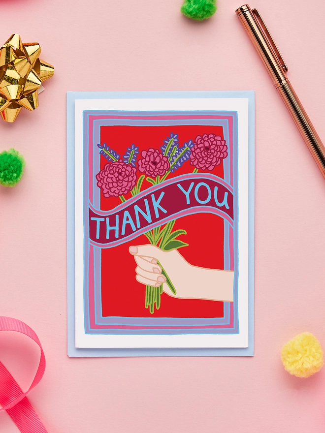 Thank You Card Featuring A Bouquet Of Flowers