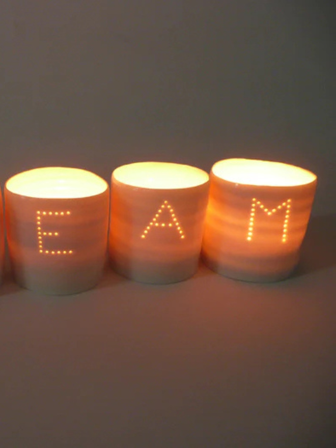 dream letters mini porcelain tealight holders set