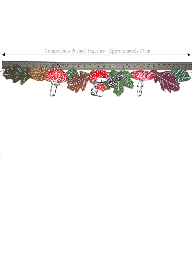 Hand Printed Woodland Mushrooms & Leaves Linocut Garland