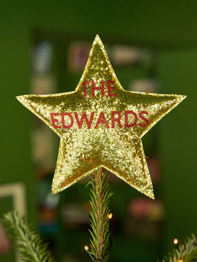 Personalised family name star tree topper 