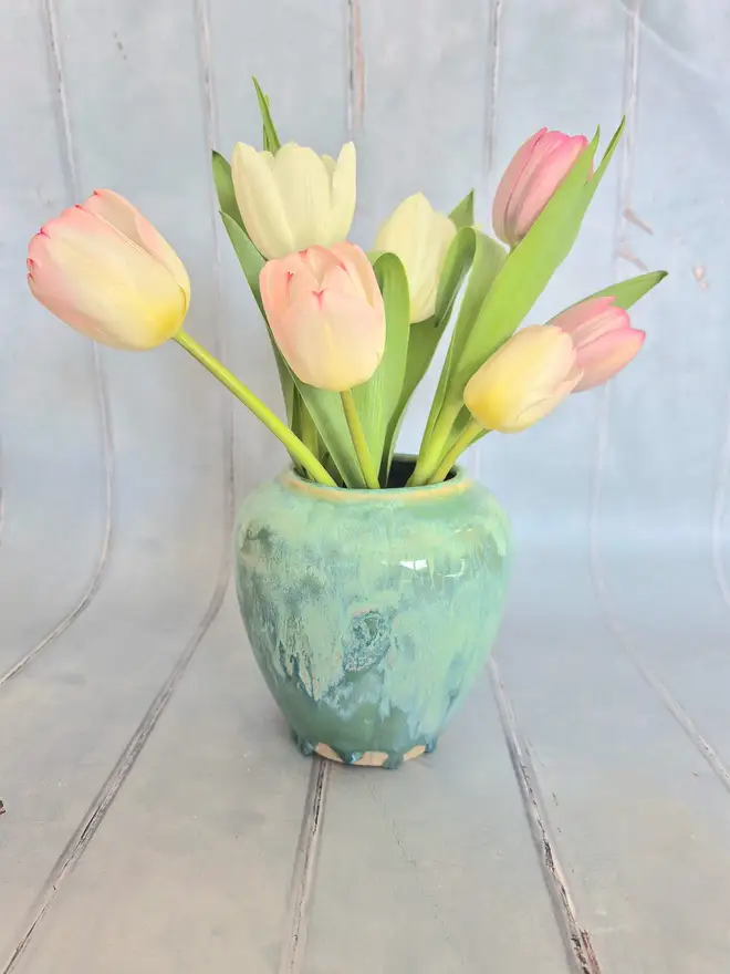 Ceramic Vase Aqua turquoise green, Jenny Hopps Pottery, Flower vase