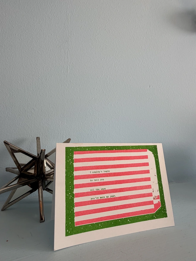 green and red risograph christmas art cards 