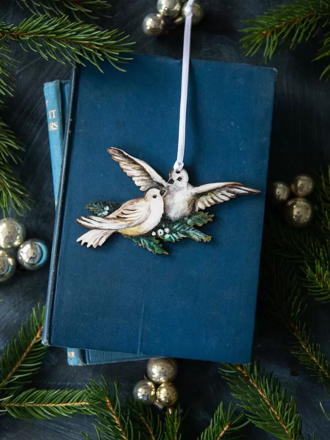 Turtle Doves hanging christmas tree decoration