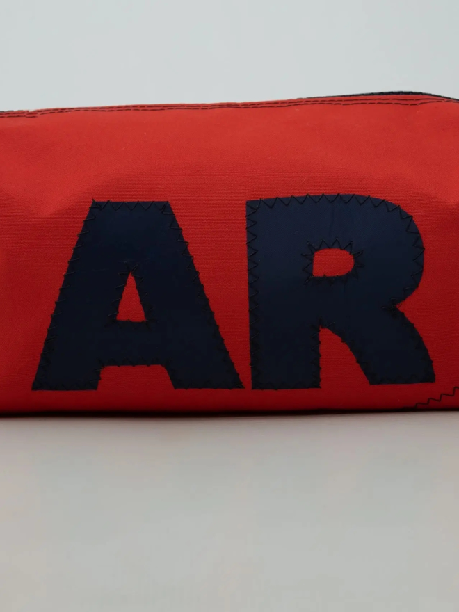 personalised canvas wash bag red