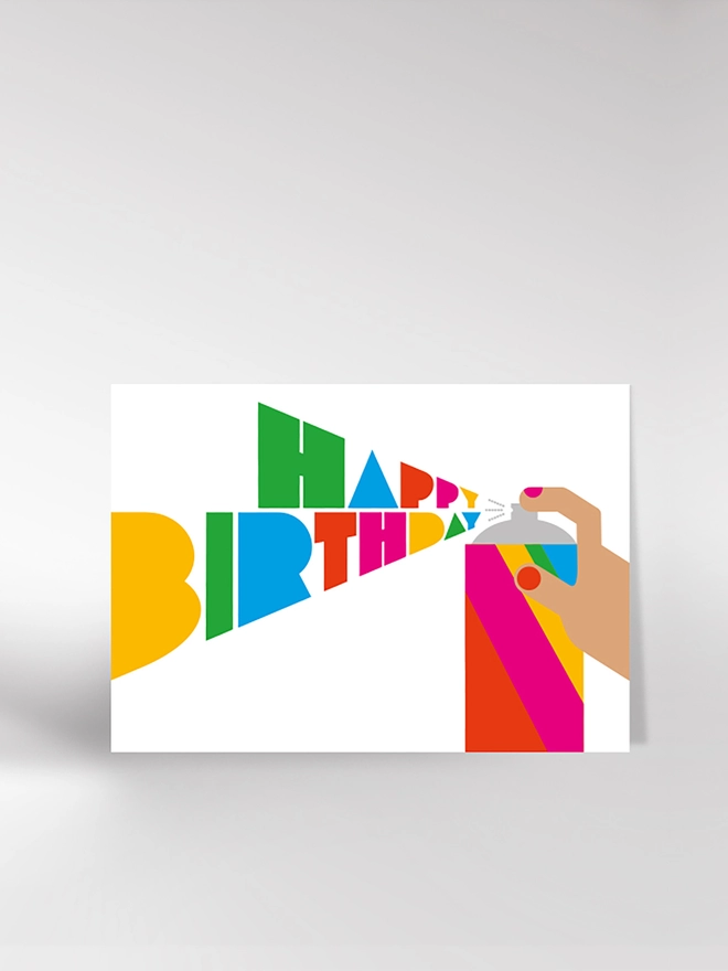 Happy Birthday card with a multi-coloured spray can