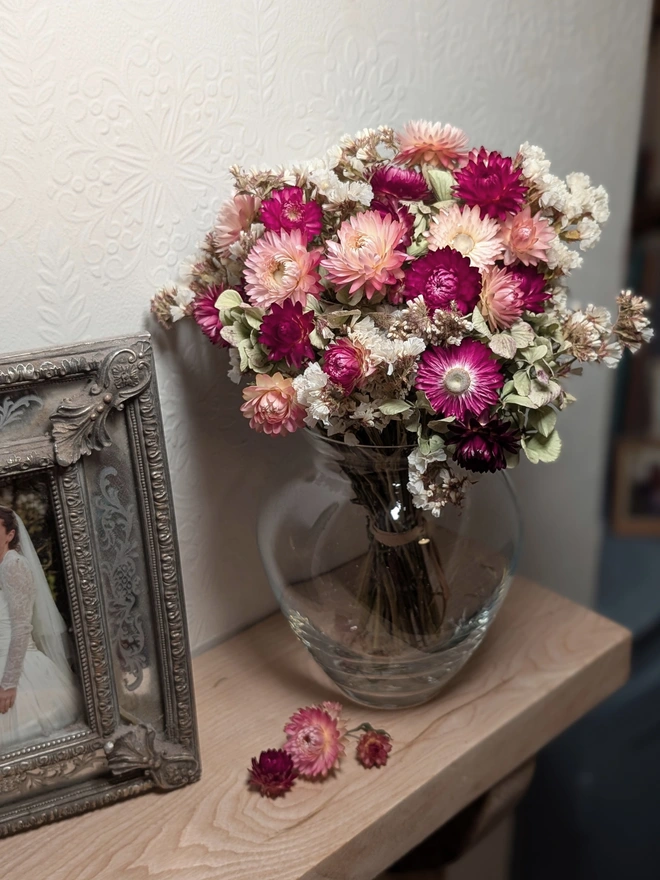 Flowers pink on shelf
