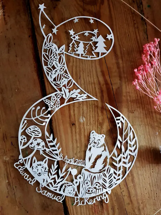 Personalised Woodland Letter New Baby Paper Cut