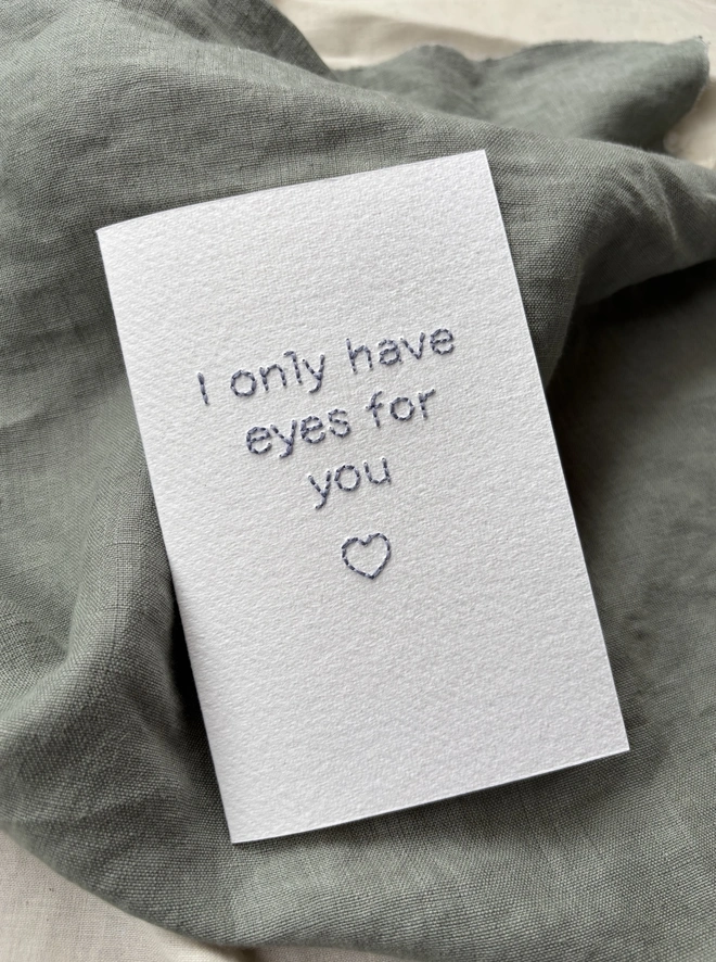 ‘I Only Have Eyes For You’ Hand Embroidered Card