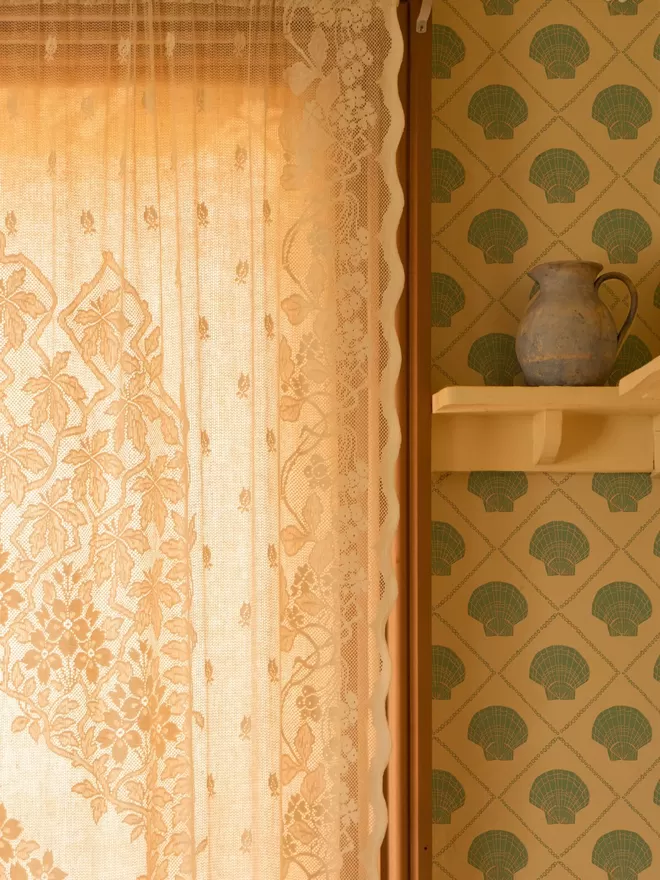 Annika Reed Studio Blue shell wallpaper in bathroom