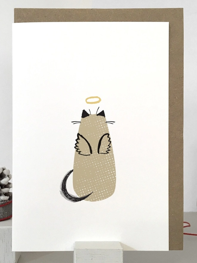 Cat Angel Christmas Cards (Pack Of 1 Or 5)