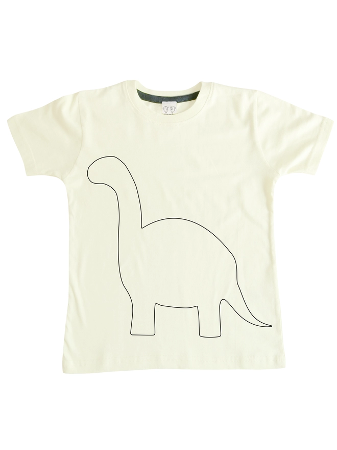 White tshirt with outline of dinosaur