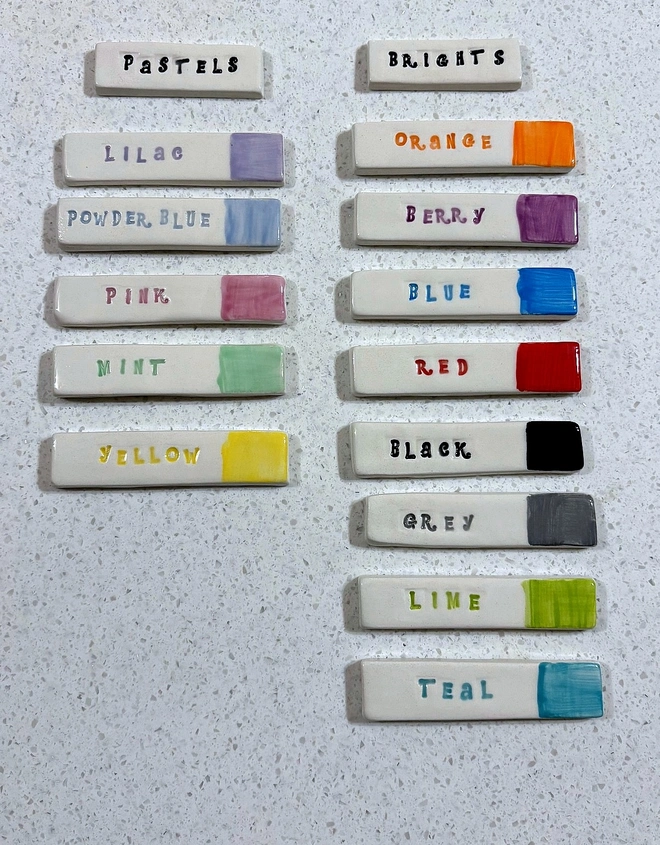 Colour chart showing available glazes for Milk Tumbler