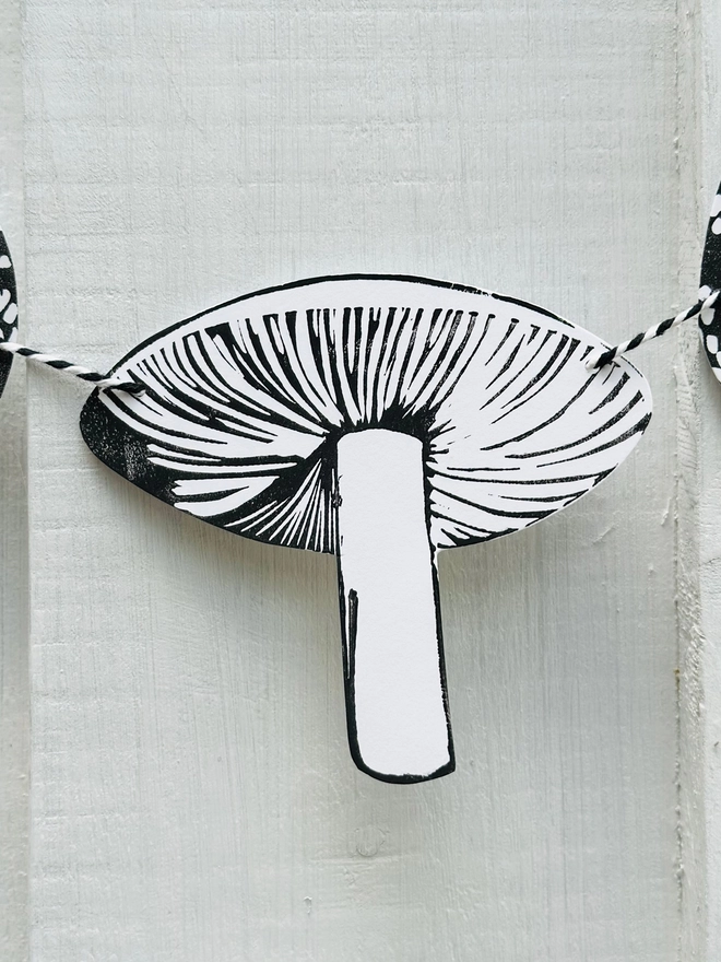 Enchanted Mushroom Garland Hand Printed Monochrome Bunting 