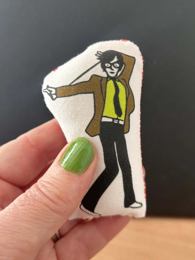 Mini fabric doll featuring illustration of Pulp frontman, Jarvis Cocker.