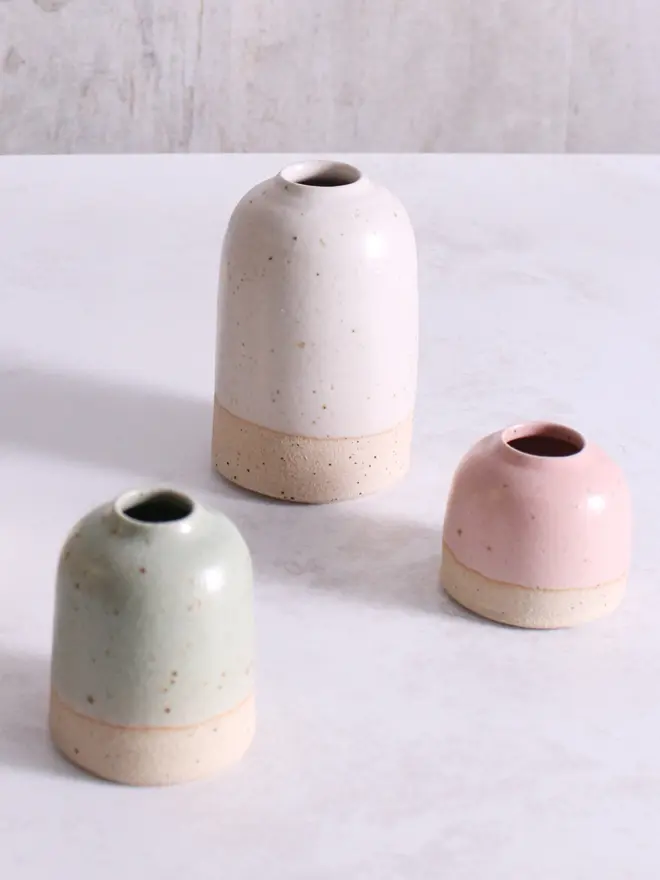 small, mini and medium vase in pastel colours