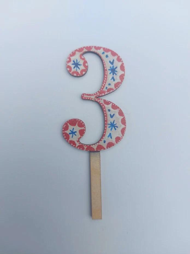 Number 3 - Wooden Cake Topper