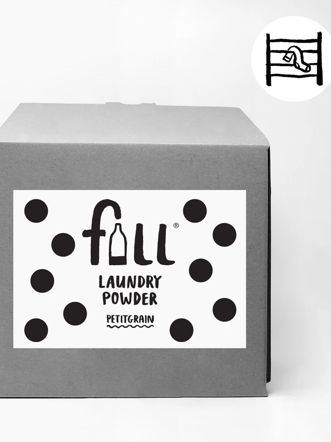 Laundry Powder. A jar of white laundry powder in a cardboard box.