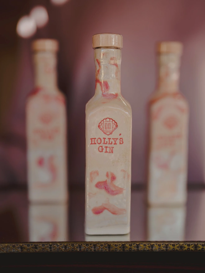 Holly's Gin Pink White Ceramic Bottle