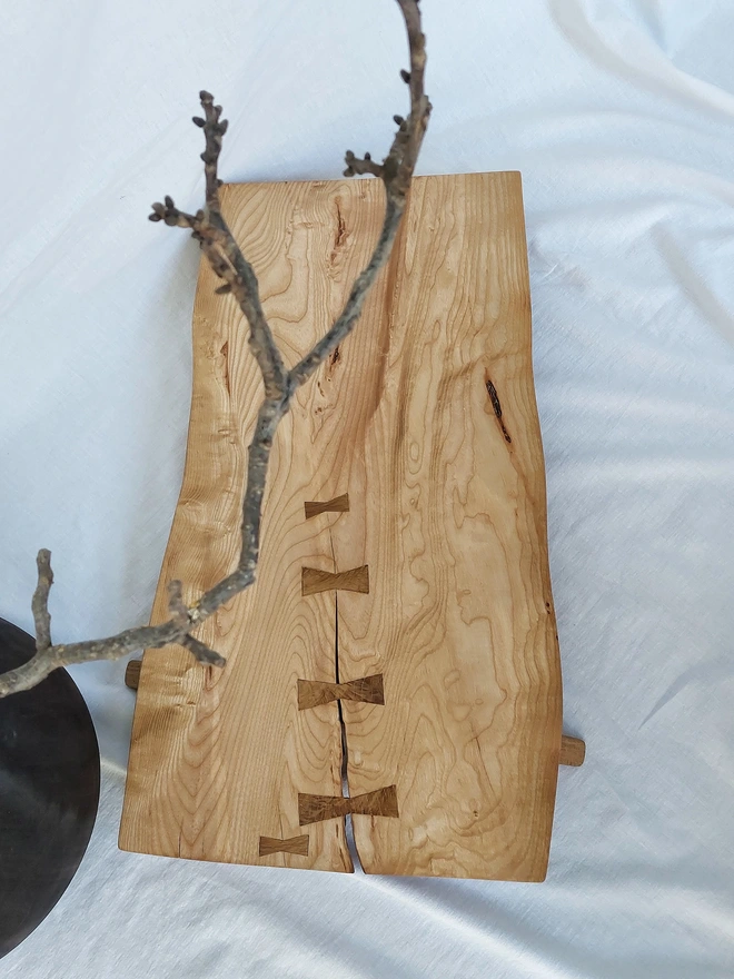 Handcrafted Ash Wood Serving Board with Oak Details