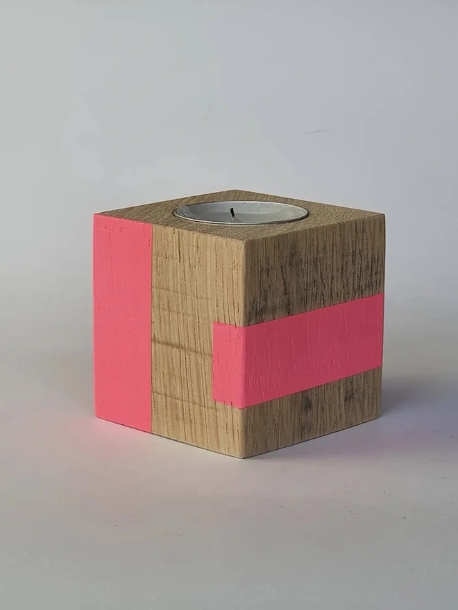 Small Stripe Design Wooden Cube Candle