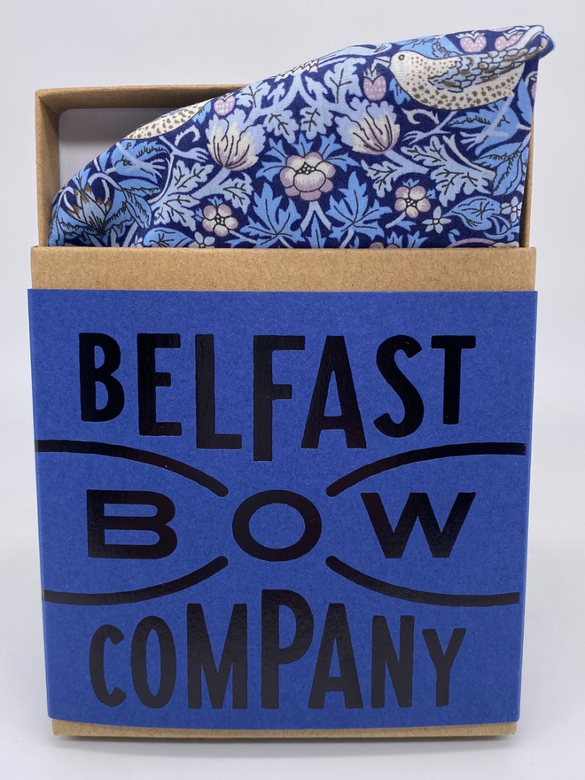 Navy Blue Strawberry Thief Pocket Square handmade by the Belfast Bow Company