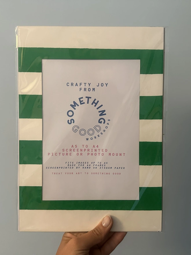A4 Screenprinted Mount for A5 Image, in Thick Green Stripes
