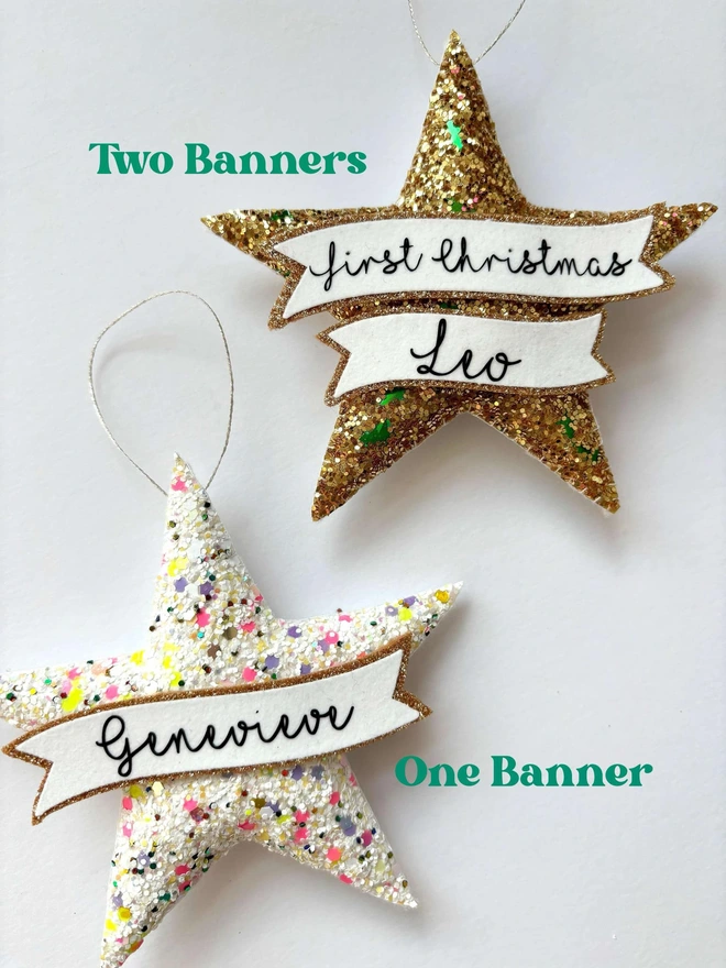 Glitter star ornament banner choices