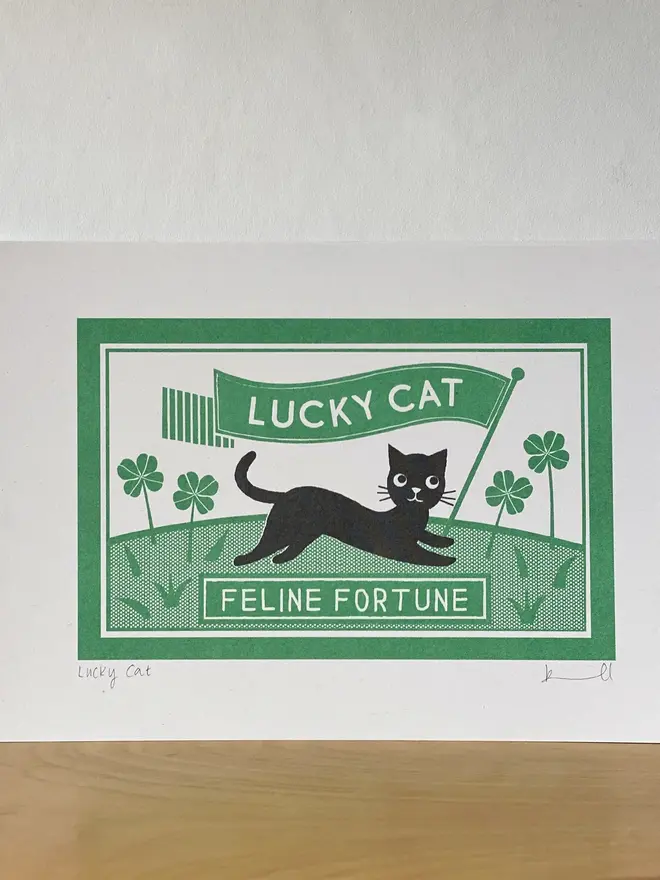 'Lucky Cat' Risograph Print