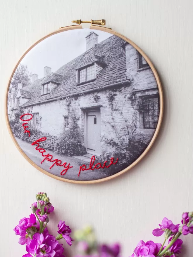 Hand stitched new home embroidery hoop