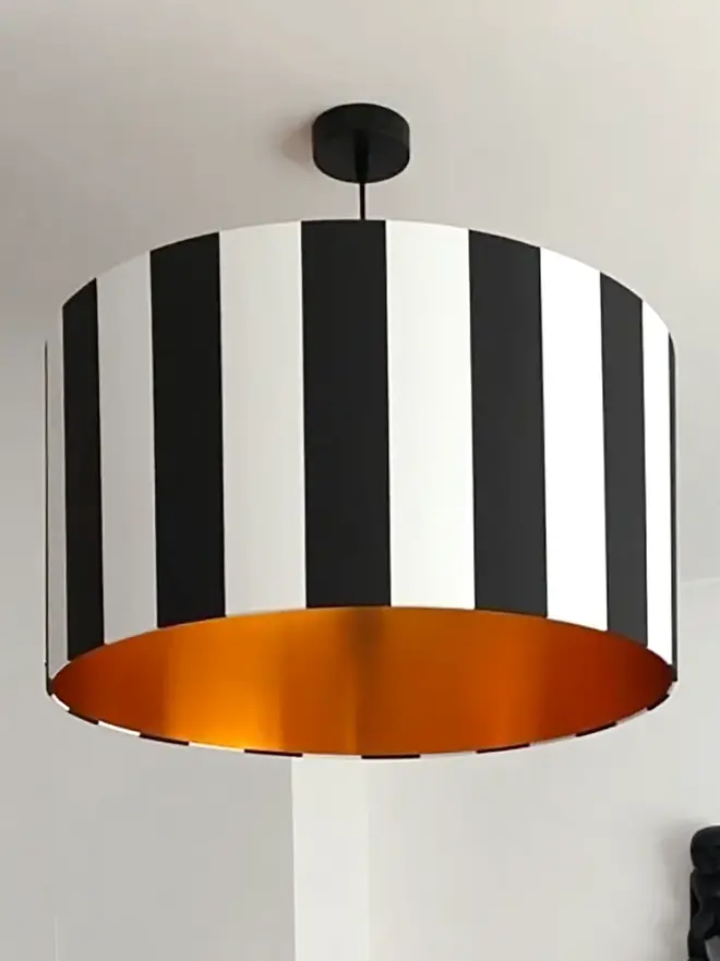Beetlejuice vertical striped ceiling lampshade with copper foil lining