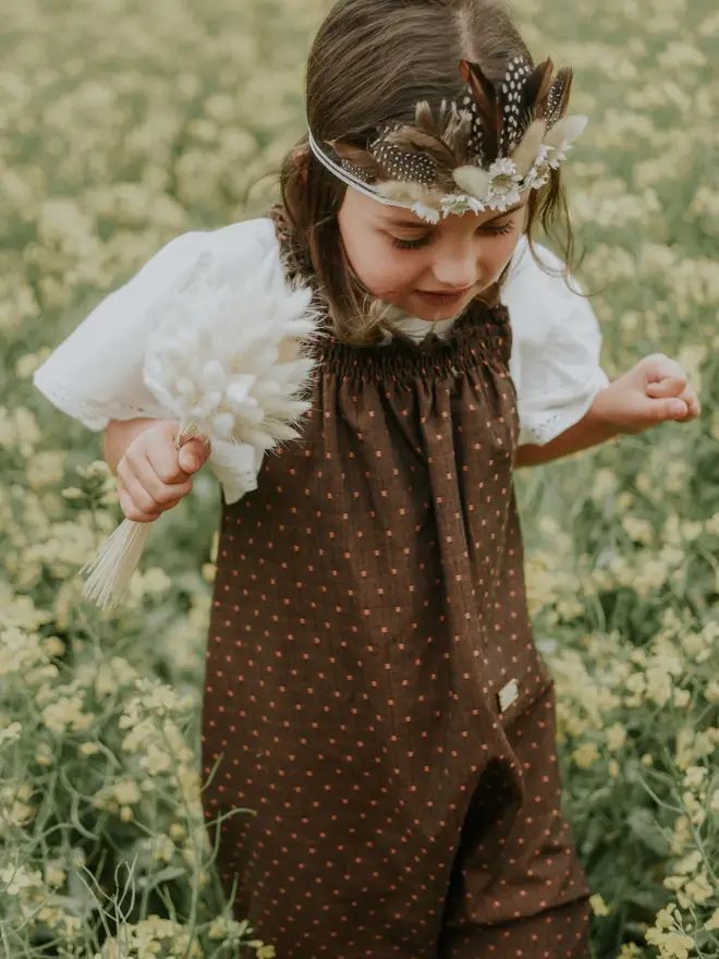 kids dotty dungarees brown