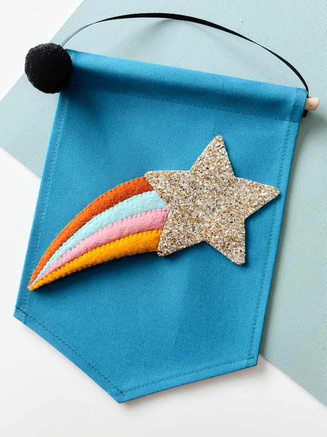 Brown aqua pink and mustard shooting star banner