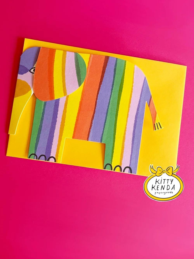 rainbow elephant fold out card with envelope