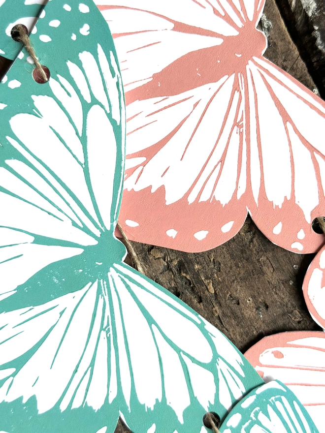 'Flutter' Butterfly Linocut Garland Hand Printed Bunting
