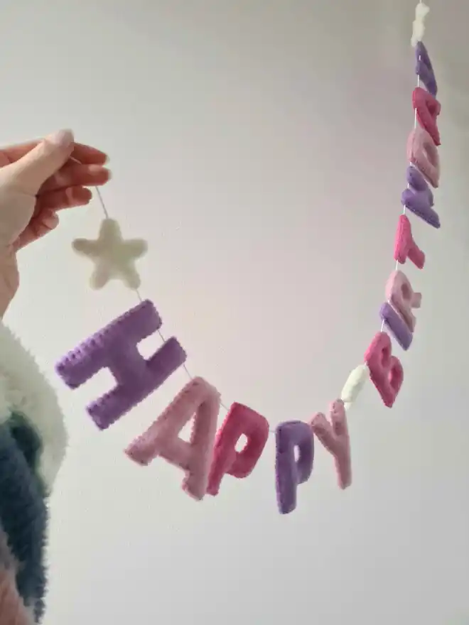 Pink Felt Happy Birthday Banner