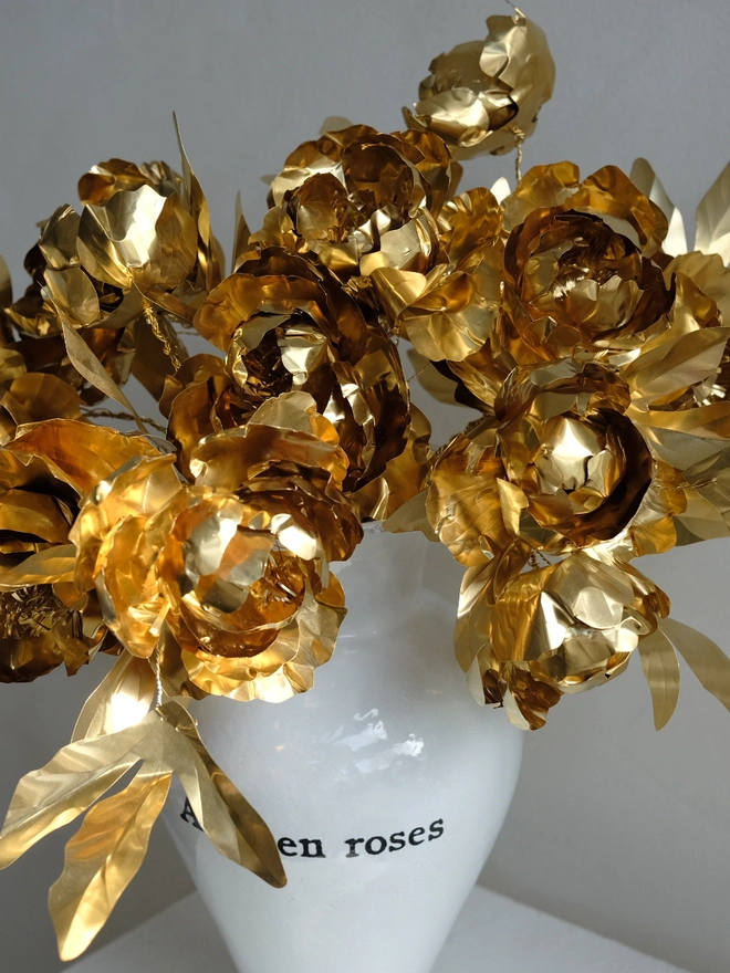 Large bouquet of heirloom brass peony roses by artist Debbie Fairbrass