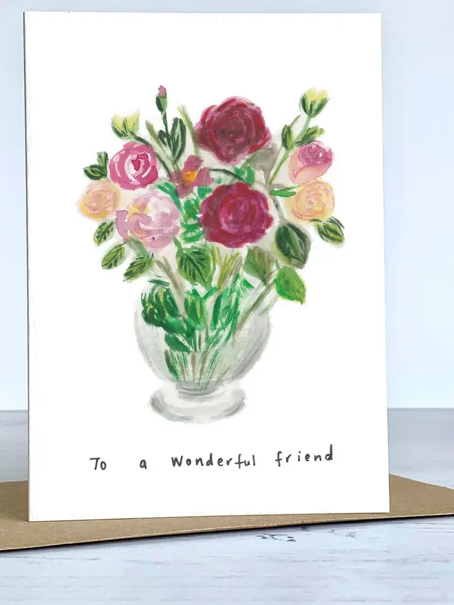Wonderful Friend Rose Vase blank inside greeting cards 