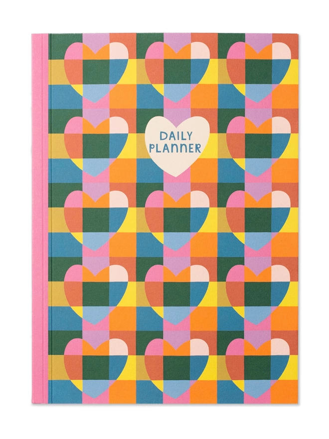 Colourful Raspberry Blossom rainbow heart pattern daily planner