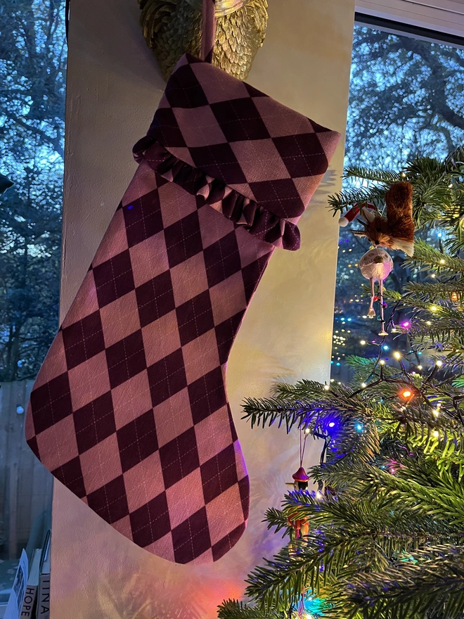 Pink and Burgundy Argyle with Ruffle