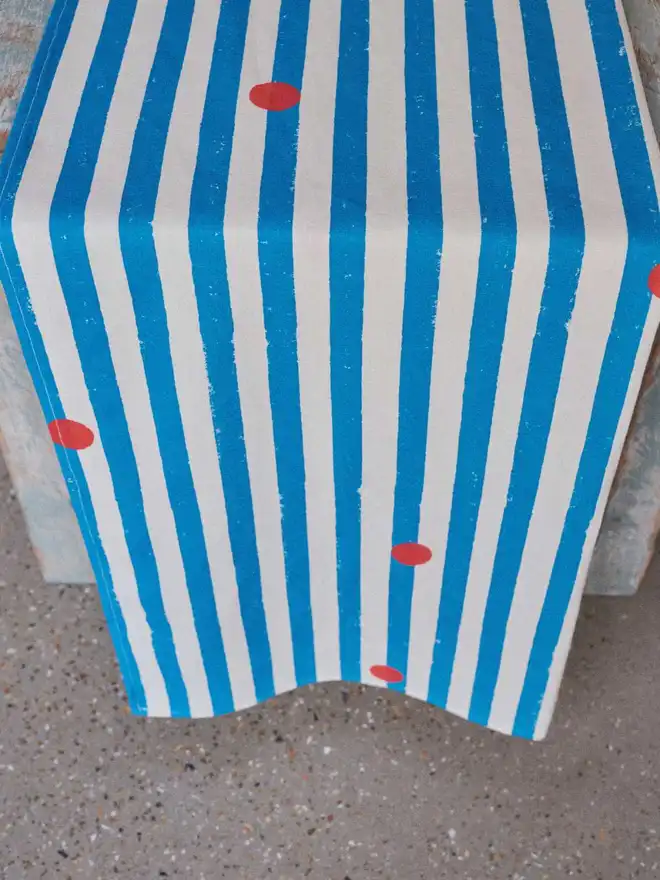 Blue stripe red dot table runner 