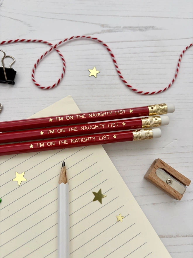 Naughty List Christmas Pencils (Set of 5 or 10)