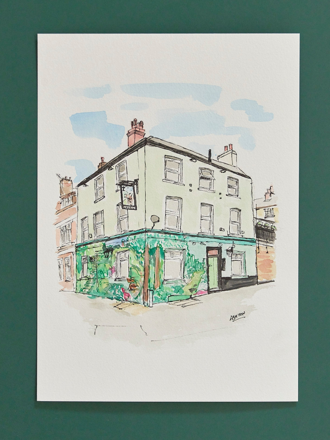 Watercolour painting of a pub