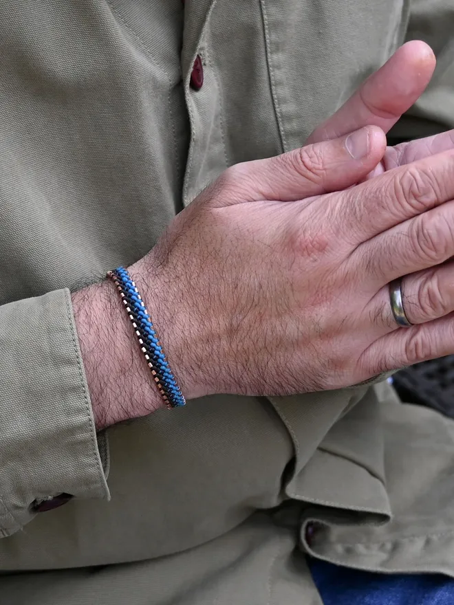 mens copper bracelet blue and brown