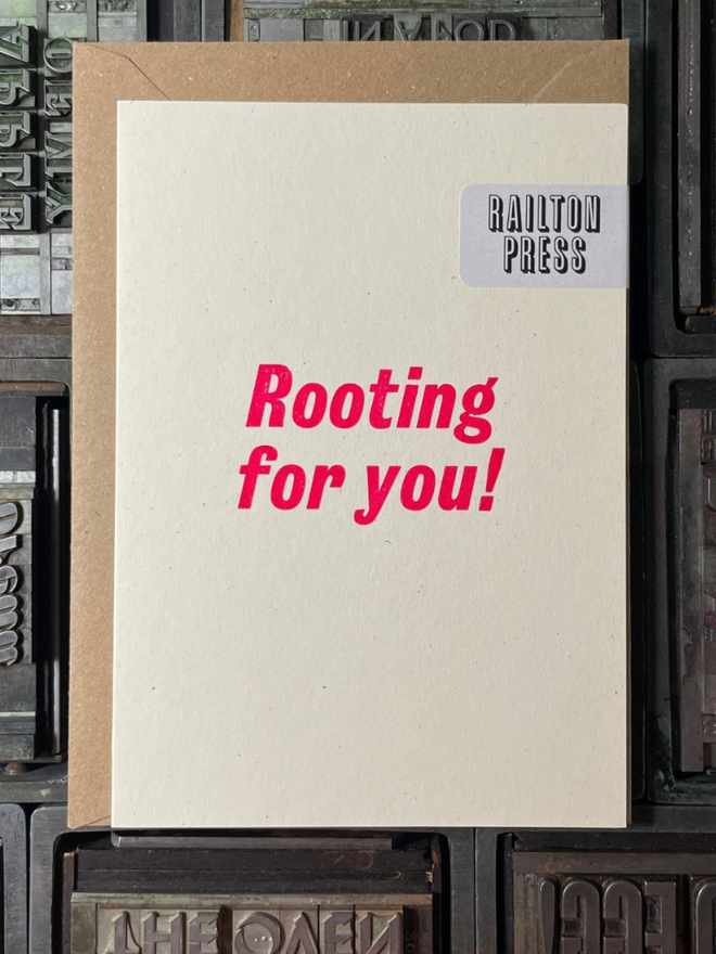 Rooting for You Card. A card with simple pink lettering.