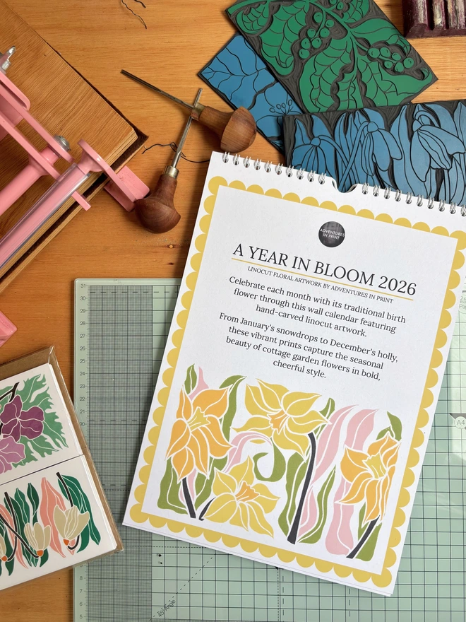 linocut floral artwork calendar perfect for gardeners