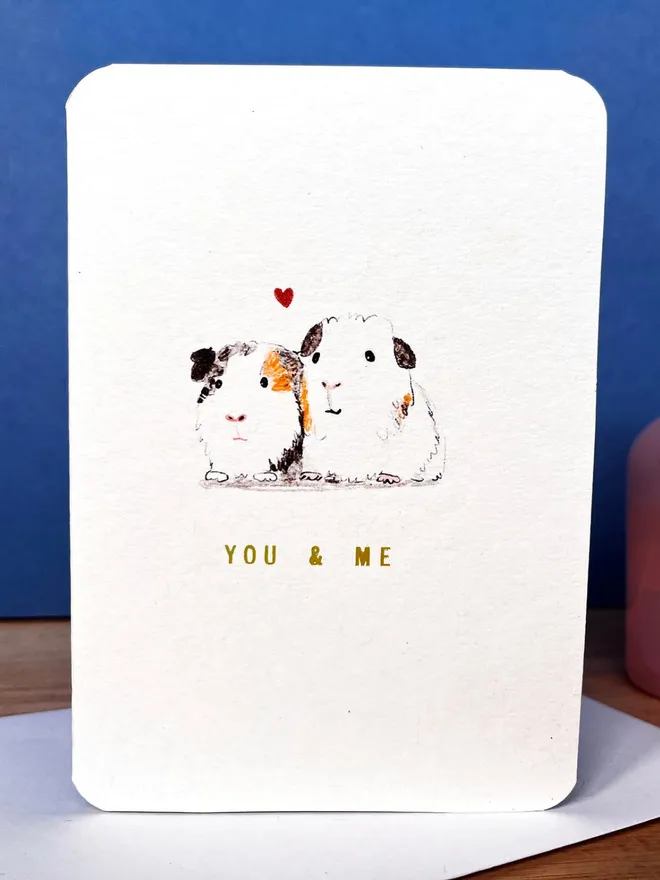 Vintage Gold 'You And Me' Guinea Pigs Card 