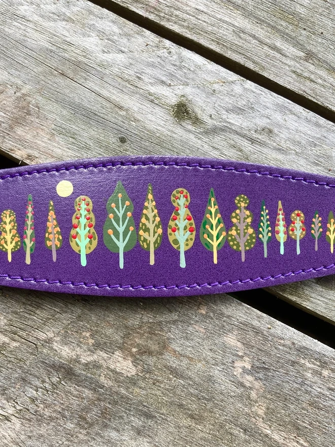 purple painted leather dog collar