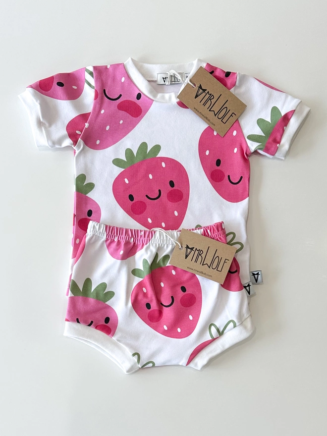 strawberry print kids baby clothes legging t-shirt