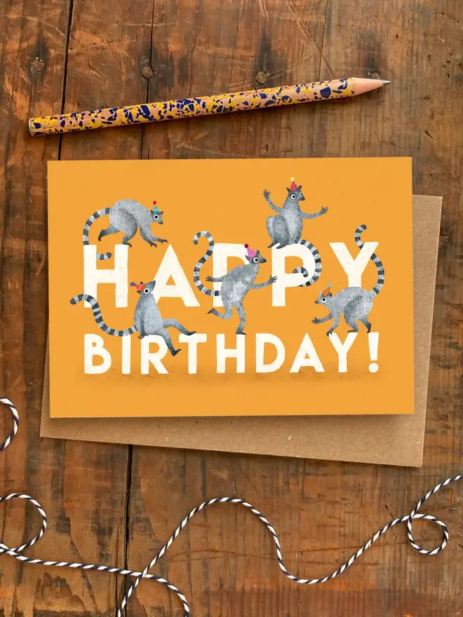 happy birthday lemur card